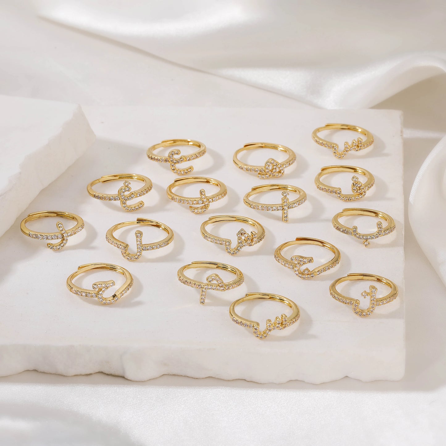 HECHENG,New Design Women's Fashion Ring Simple Zircon Arabic Letters Glass Square Design Ring Arabian Style Party Jewelry