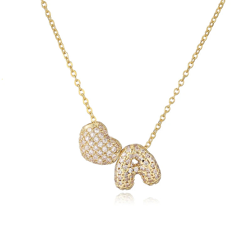 HECHENG,Heart Shaped Delicate Zirconia Initial Necklace Golden A-Z Small Letter Pendant Chain Ladies Birthday Jewellery Gift