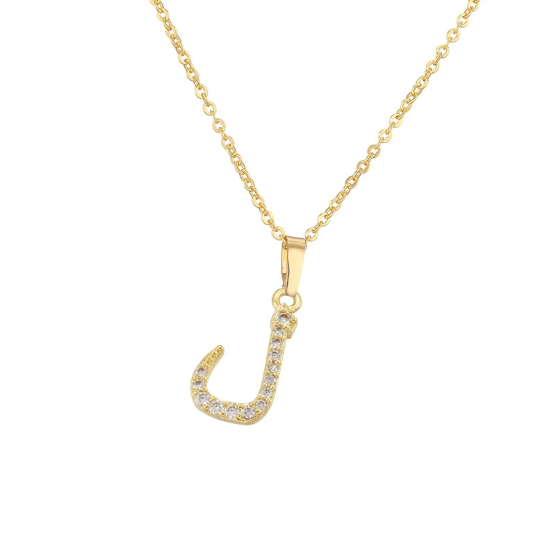 HECHENG Arabic Letter Name Inlaid CZ Stone Pendant Necklace Brass Chain Letter Pendant Necklace Women's Gift Jewelry