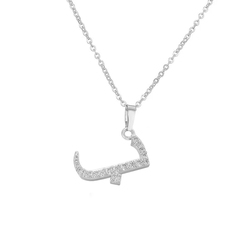 HECHENG Arabic Letter Name Inlaid CZ Stone Pendant Necklace Brass Chain Letter Pendant Necklace Women's Gift Jewelry