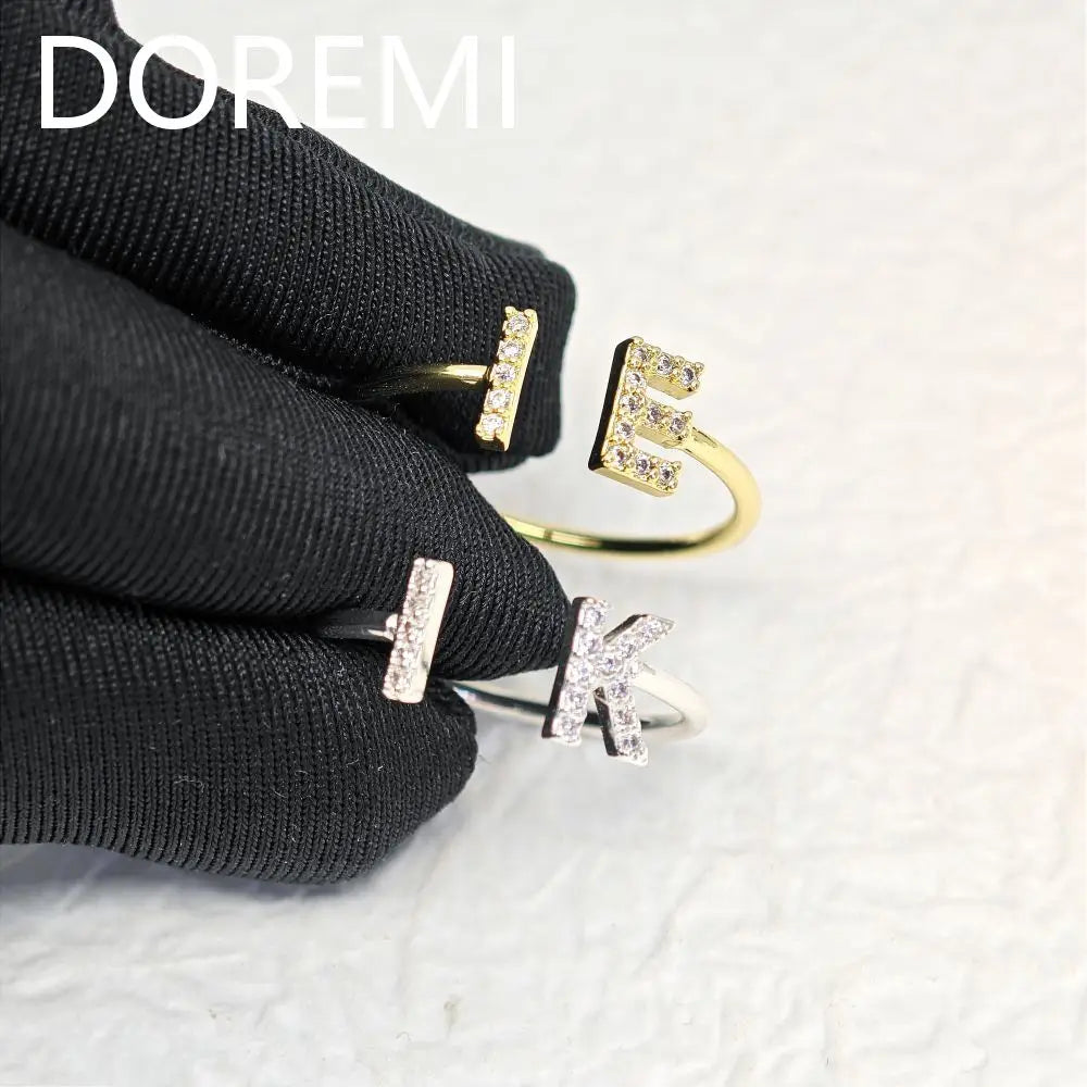 DOREMI Personalized Gift Jewelry 6mm Letter Zircon Stone Custom Initial Ring Women Cuff Initial Letter Ring