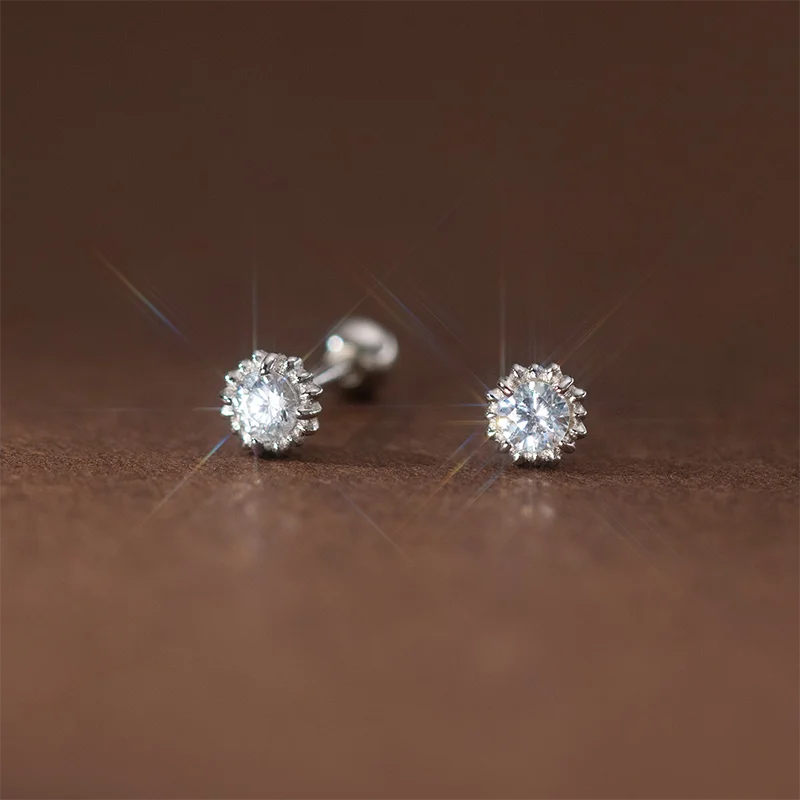WANTME 925 Sterling Silver Shiny Simple Sunflower Screw Beads Piercing Stud Earrings for Women Fashion Birthday Party Jewelry