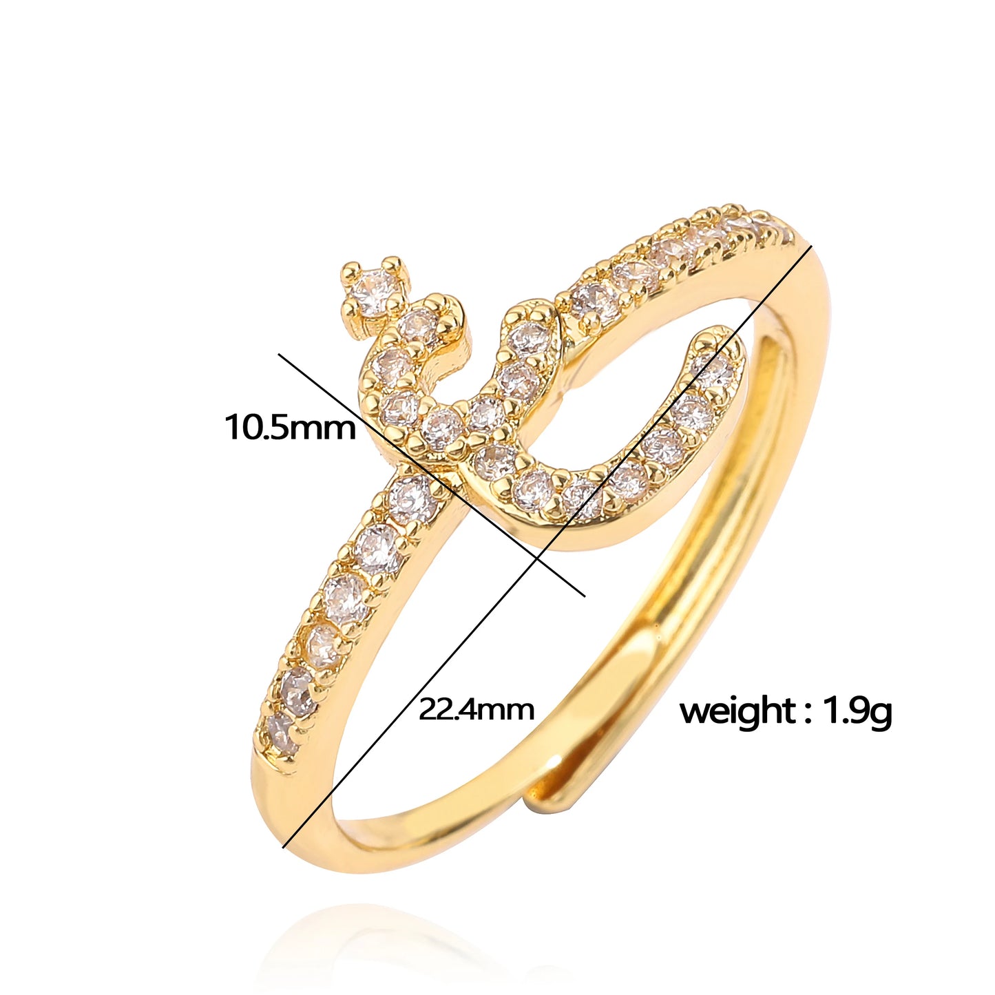 HECHENG,New Design Women's Fashion Ring Simple Zircon Arabic Letters Glass Square Design Ring Arabian Style Party Jewelry