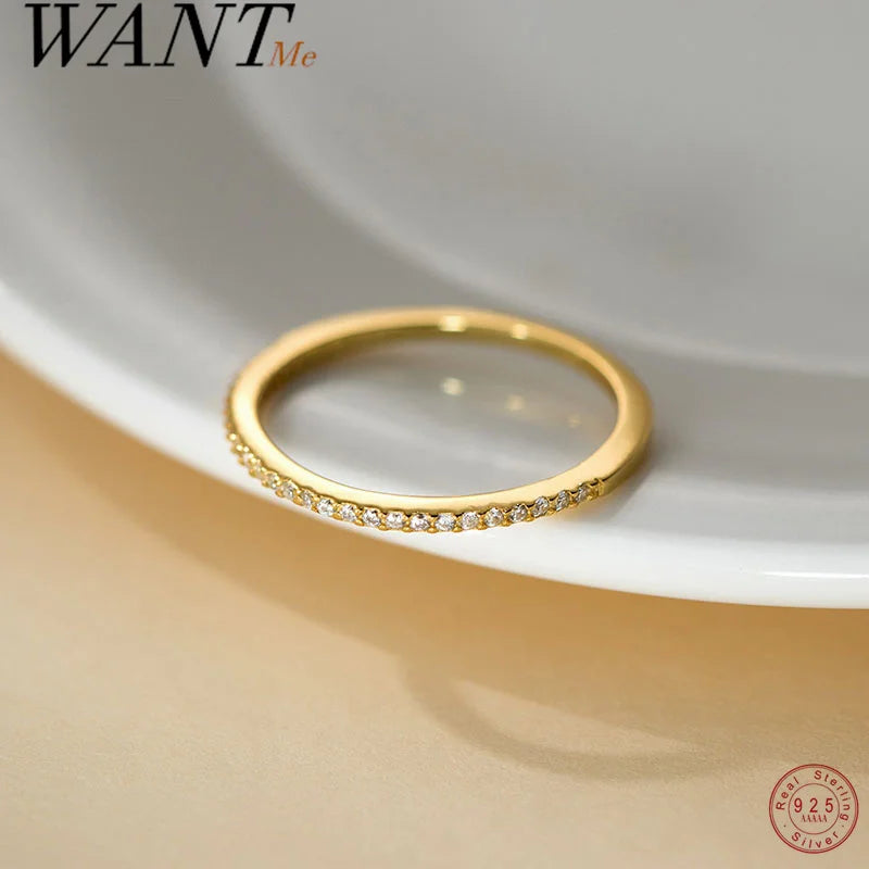 WANTME 925 Sterling Silver Simple Luxury Sparkling Zirconia Finger Ring for Women Fashion Chic Wedding Party Jewelry Accessories