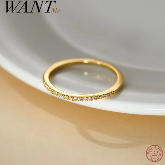 WANTME 925 Sterling Silver Simple Luxury Sparkling Zirconia Finger Ring for Women Fashion Chic Wedding Party Jewelry Accessories