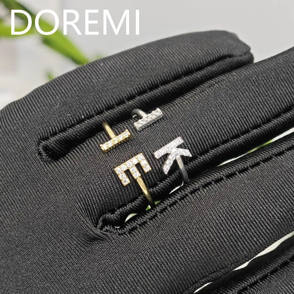 DOREMI Personalized Gift Jewelry 6mm Letter Zircon Stone Custom Initial Ring Women Cuff Initial Letter Ring