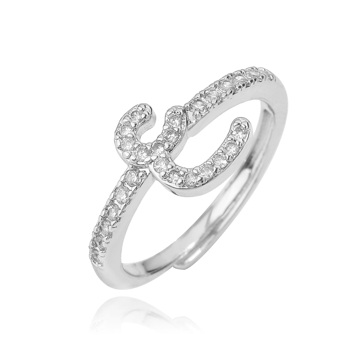 HECHENG,New Design Women's Fashion Ring Simple Zircon Arabic Letters Glass Square Design Ring Arabian Style Party Jewelry