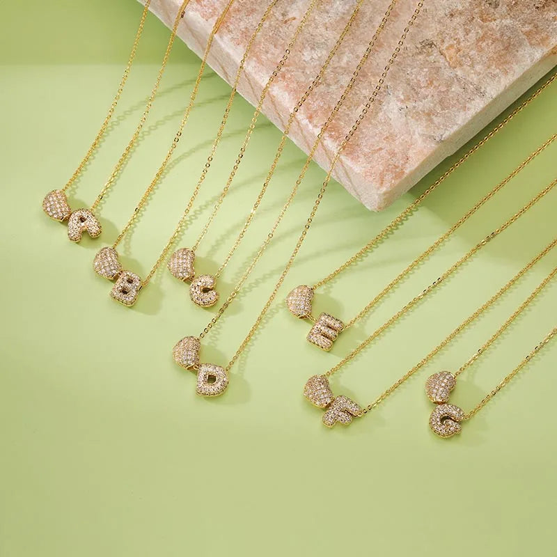 HECHENG,Heart Shaped Delicate Zirconia Initial Necklace Golden A-Z Small Letter Pendant Chain Ladies Birthday Jewellery Gift