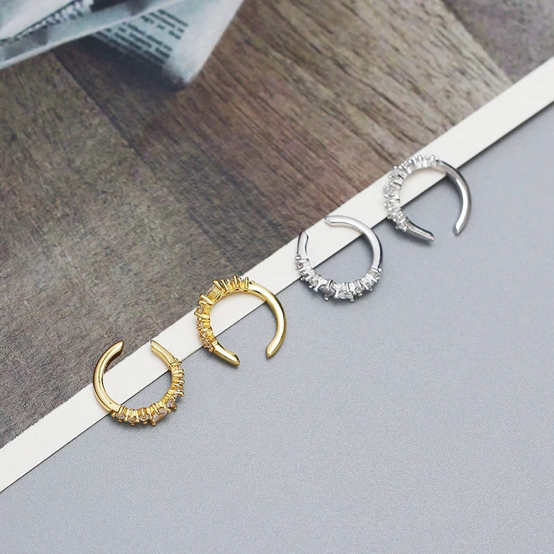 WANTME 925 Sterling Silver Fashion Personality Shiny Zircon Ear Clips for Women Simple Charm No Piercing Cuff Earrings Jewelry