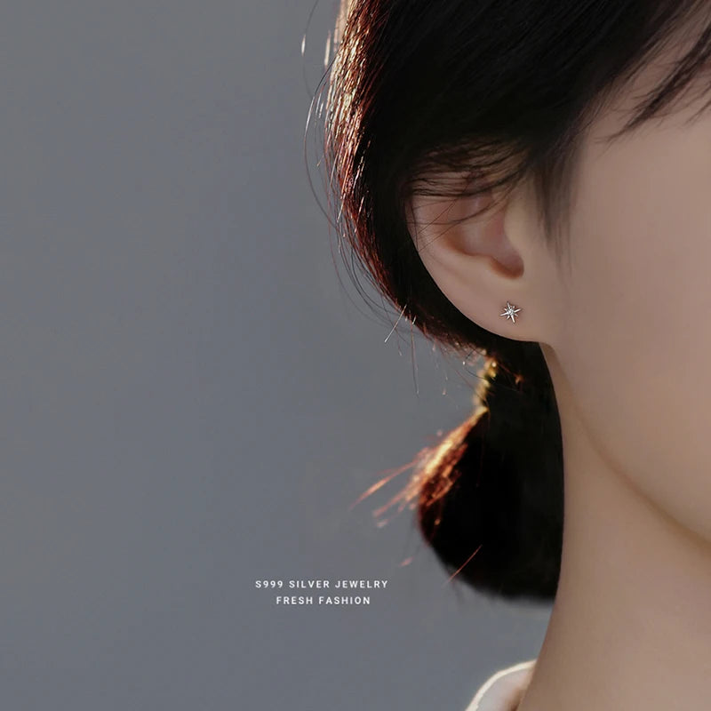 WANTME 925 Sterling Silver Fashion Simple Romantic Light Star Screw Bead Stud Earrings for Women Birthday Party Piercing Jewelry