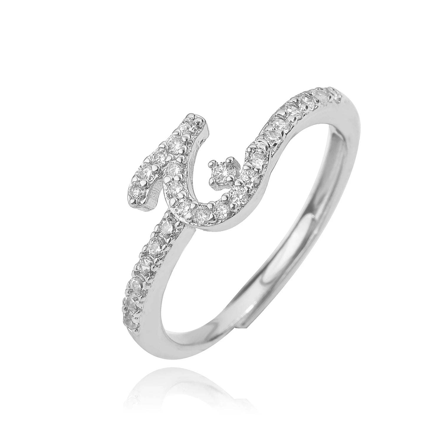 HECHENG,New Design Women's Fashion Ring Simple Zircon Arabic Letters Glass Square Design Ring Arabian Style Party Jewelry