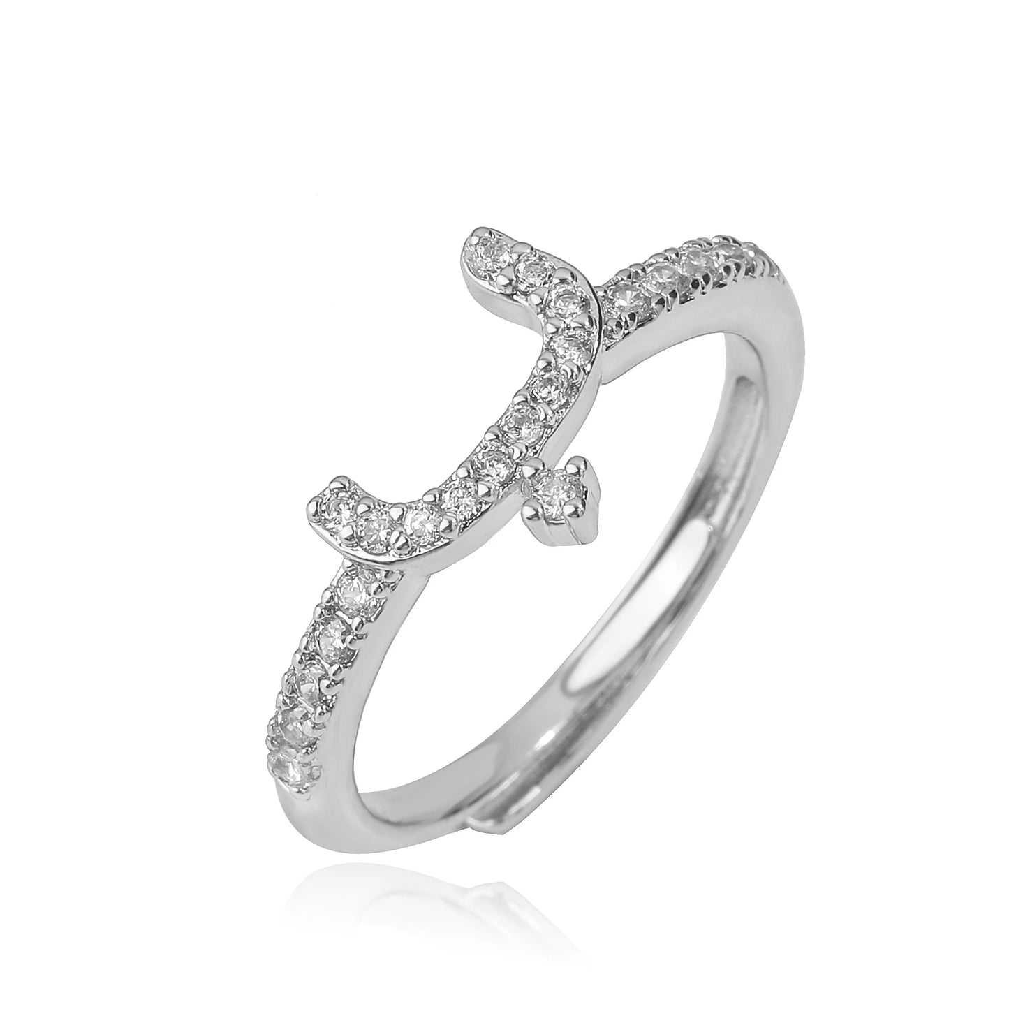 HECHENG,New Design Women's Fashion Ring Simple Zircon Arabic Letters Glass Square Design Ring Arabian Style Party Jewelry