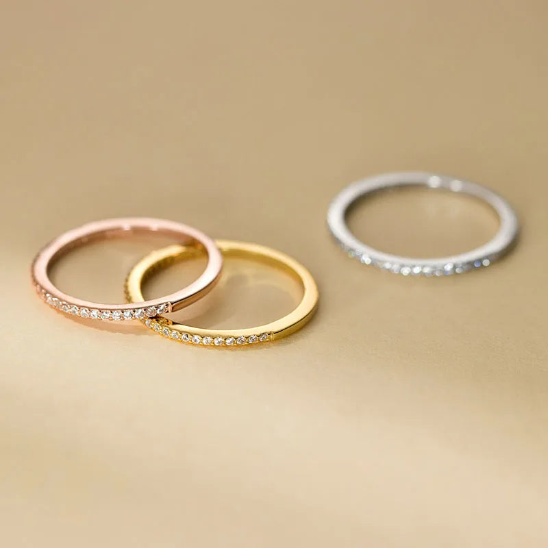 WANTME 925 Sterling Silver Simple Luxury Sparkling Zirconia Finger Ring for Women Fashion Chic Wedding Party Jewelry Accessories