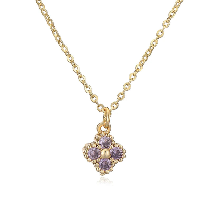 HECHENG, 18K Gold-plated CZ Stone Exquisite And Compact Flower Shaped Women's Necklace Collarbone Chain Dropshipping