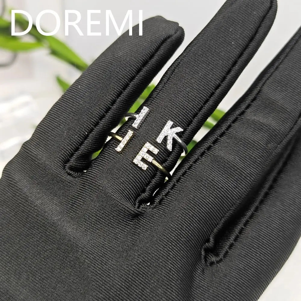 DOREMI Personalized Gift Jewelry 6mm Letter Zircon Stone Custom Initial Ring Women Cuff Initial Letter Ring