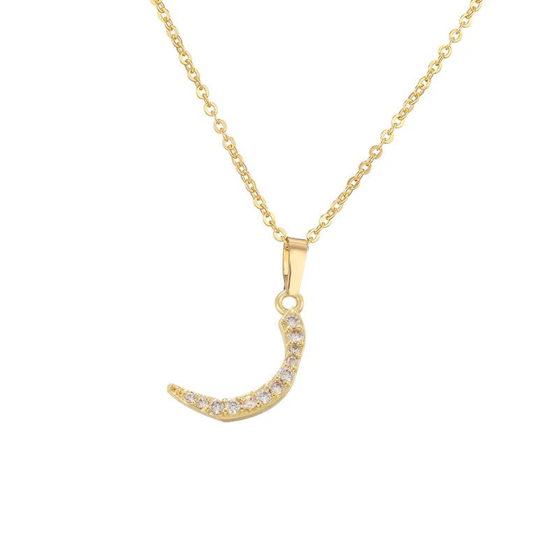 HECHENG Arabic Letter Name Inlaid CZ Stone Pendant Necklace Brass Chain Letter Pendant Necklace Women's Gift Jewelry